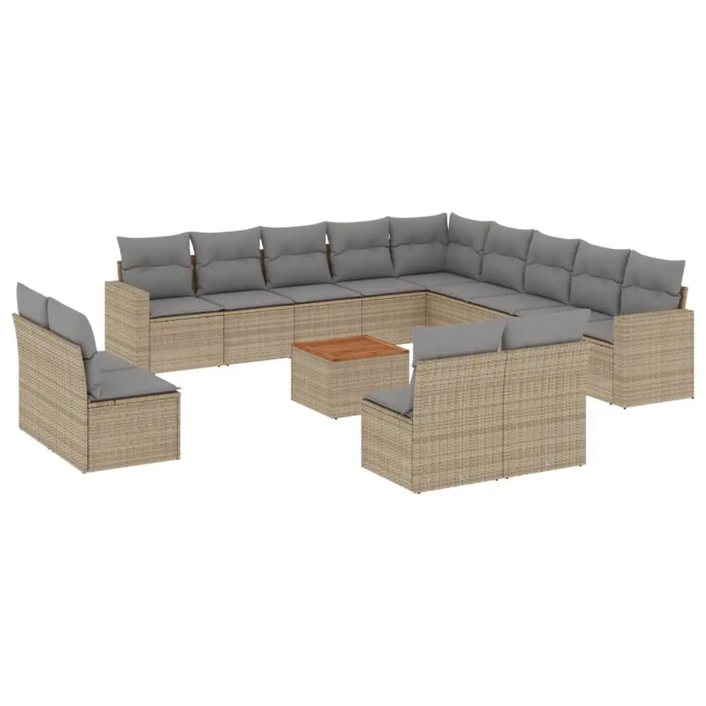Outdoor Sectional Sofa Set 14 Piece Patio Garden Furniture Beige Poly Rattan