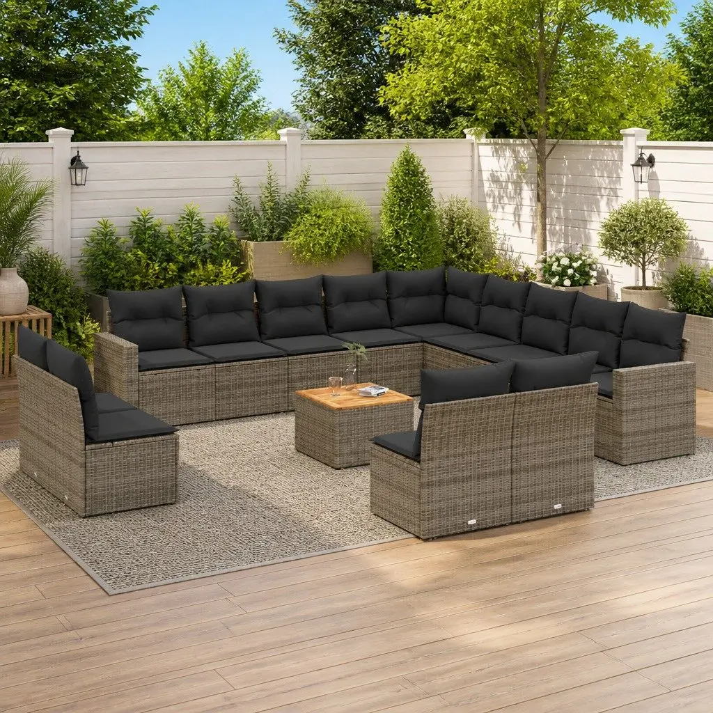 Outdoor Sectional Sofa Set Garden Furniture 14 Piece Grey Poly Rattan Modular