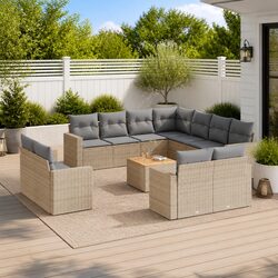 Outdoor Sectional Sofa Set 12 Piece Garden Furniture Beige Poly Rattan Modular