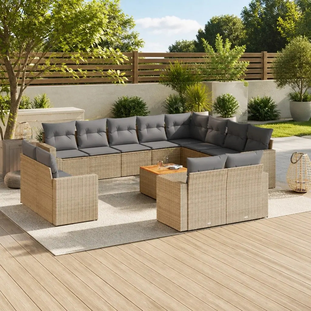 Outdoor Sectional Sofa Set 13 Piece Patio Garden Furniture Beige PE Rattan with Cushions