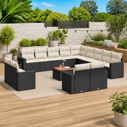14-Piece Modular Sectional Sofa Set - Black Rattan
