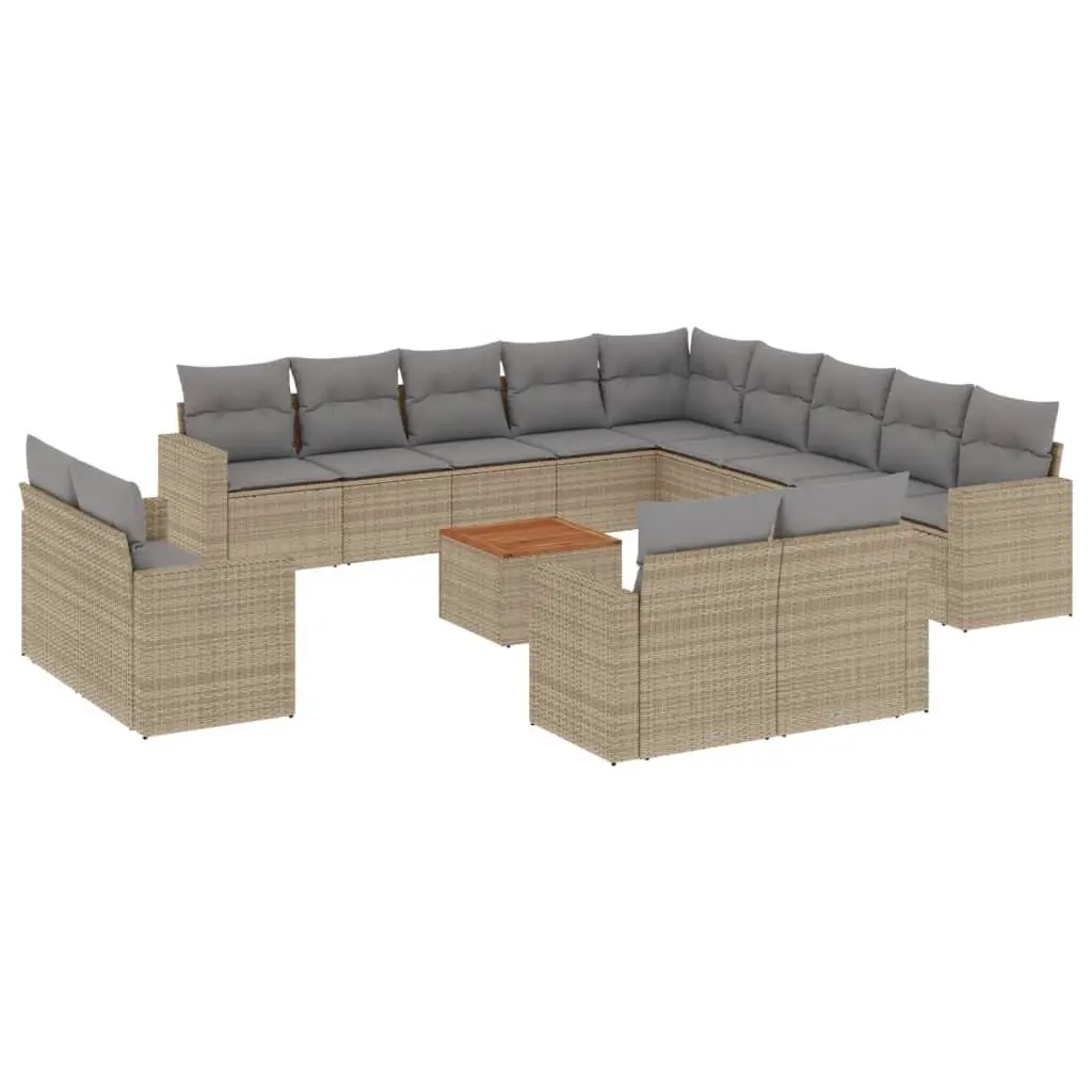 Outdoor Sectional Sofa Set 14 Piece Garden Furniture Beige Poly Rattan