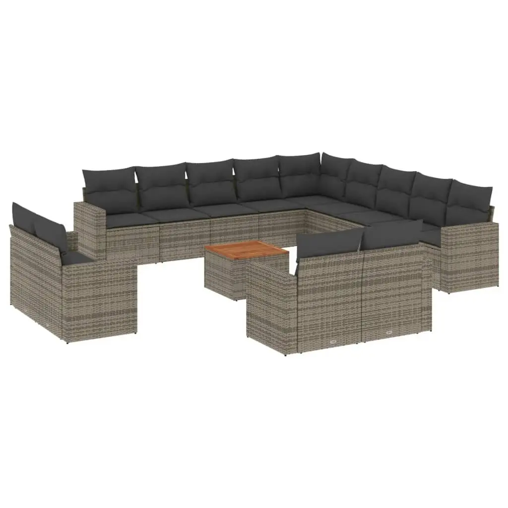 Outdoor Sectional Sofa Set 14 Piece Garden Furniture Grey Poly Rattan with