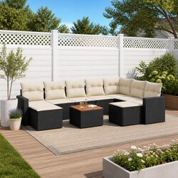 Outdoor Sectional Sofa Set - 10 Pieces, Black Poly Rattan