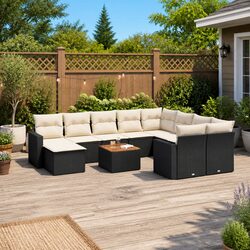 Outdoor Sectional Sofa Set 11 Piece Black Poly Rattan Garden Furniture Modular