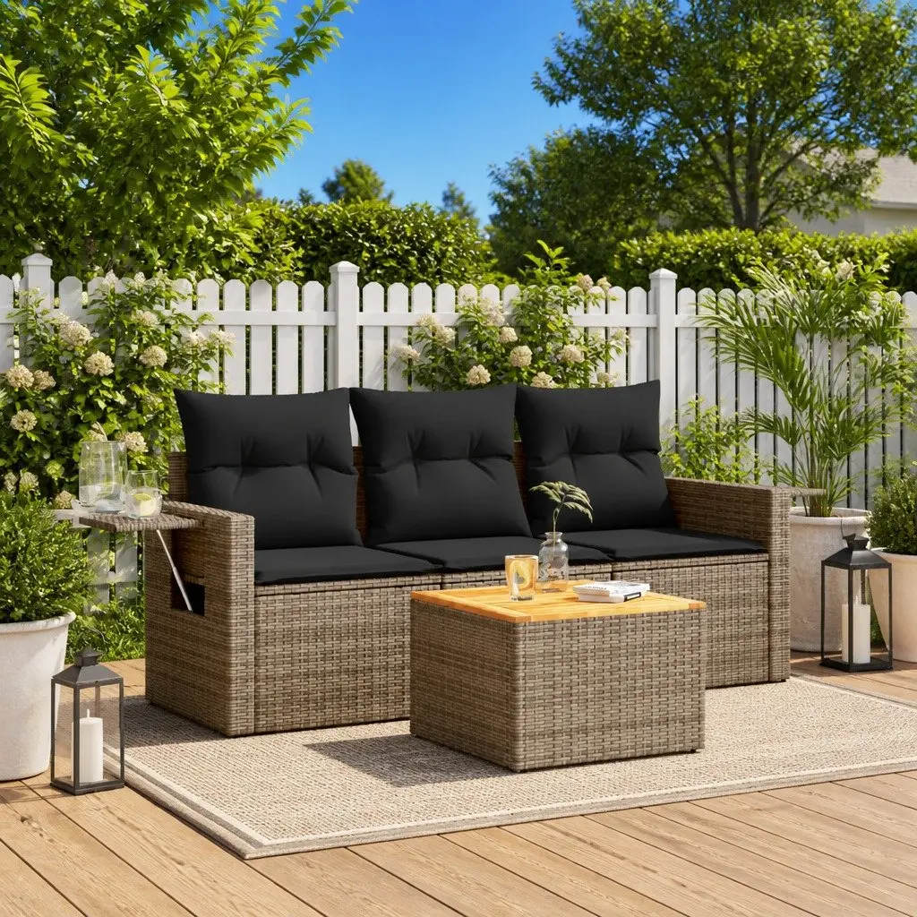 Outdoor Sectional Sofa Set 4 Piece Garden Furniture Grey Poly Rattan