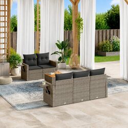 Outdoor Sectional Sofa Set 6 Piece Garden Furniture Grey Poly Rattan with