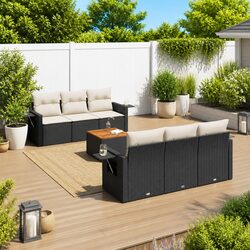 7 Piece Modular Garden Sofa Set with Acacia Table