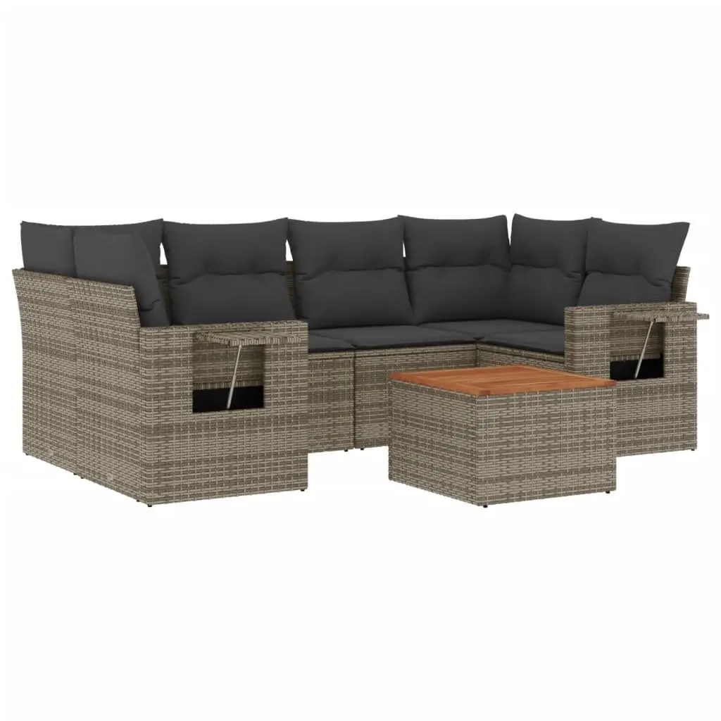 Outdoor Sectional Sofa Set 7 Piece Grey Poly Rattan Garden Furniture with