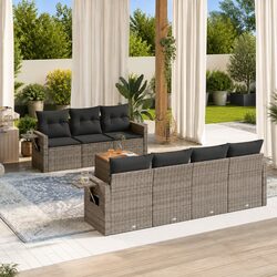 Outdoor Sectional Sofa Set 8 Piece Garden Furniture Grey Poly Rattan Modular