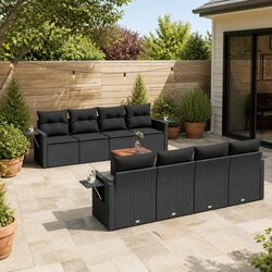 9 Piece Outdoor Sectional Sofa Set with Acacia Table