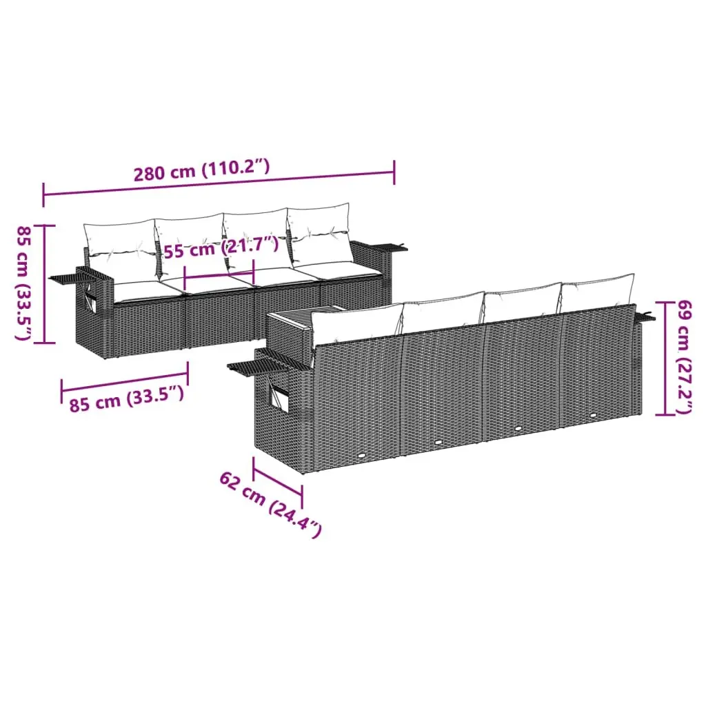 Grey 9-Piece Outdoor Sofa Set