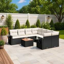 9-Piece Outdoor Sofa Set with Black Rattan and Acacia Wood