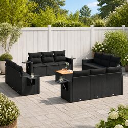 Outdoor Sectional Sofa Set 13 Pieces Garden Furniture Black Poly Rattan Modular