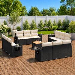 Outdoor Sectional Sofa Set 13 Piece Garden Furniture Black Poly Rattan with