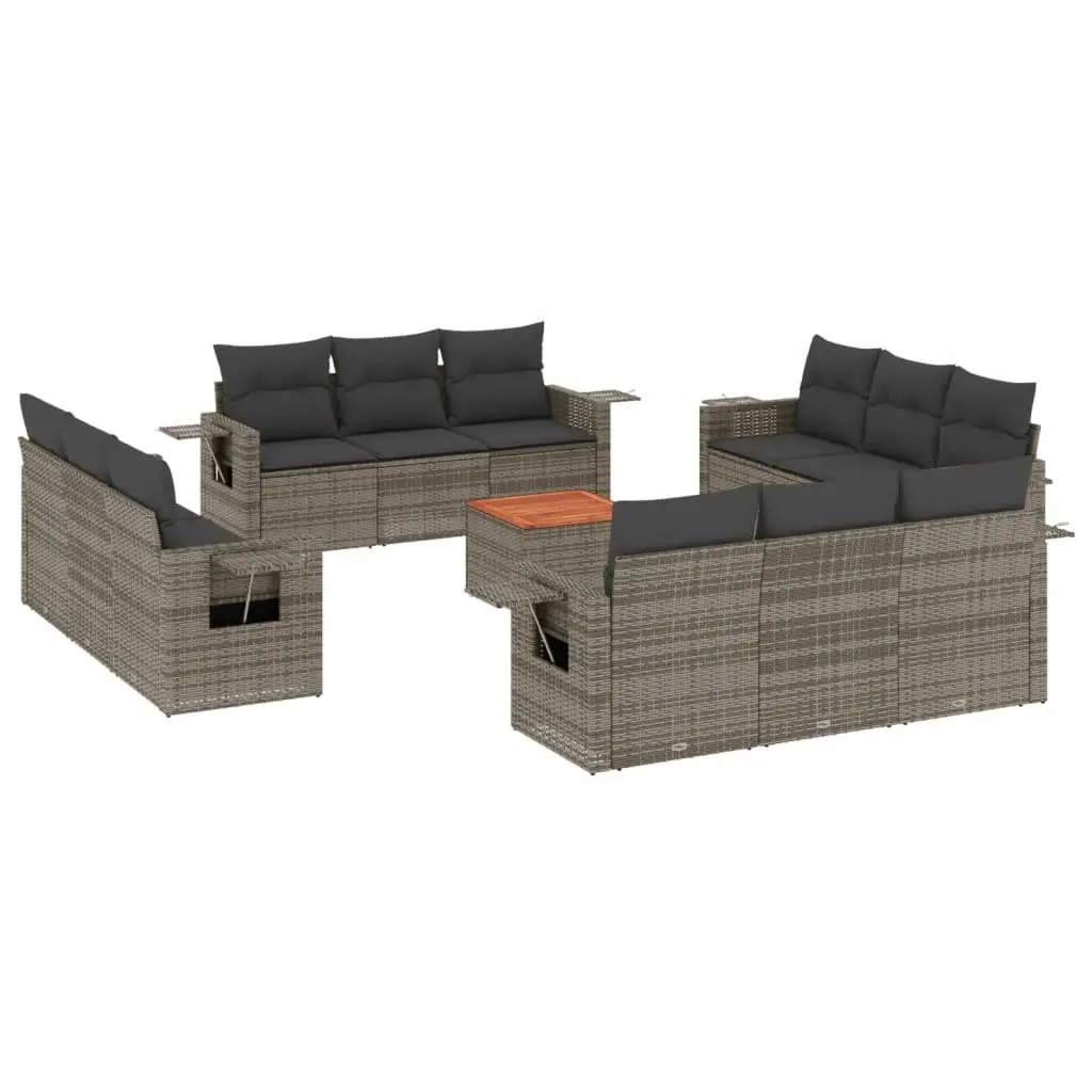 Outdoor Sectional Sofa Set for Patio 13 Piece Grey Poly Rattan Garden Furniture