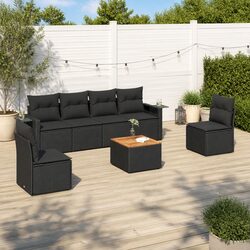 7 Piece Outdoor Garden Sofa Set Black Poly Rattan Sectional Patio Furniture