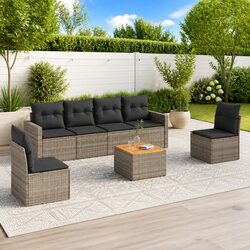 Outdoor Sectional Sofa Set 7 Piece Garden Furniture Grey Poly Rattan with