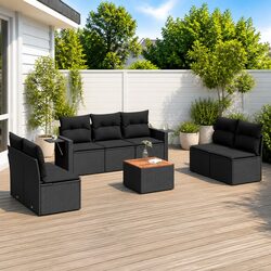 Outdoor Sectional Sofa Set 8 Piece Garden Furniture Black Poly Rattan with