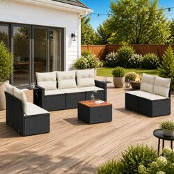 8-Piece Black Sectional Sofa Set with PE Rattan Construction