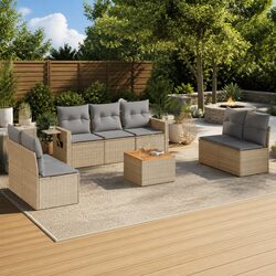 Outdoor Sectional Sofa Set 8 Piece Garden Furniture Beige Poly Rattan with