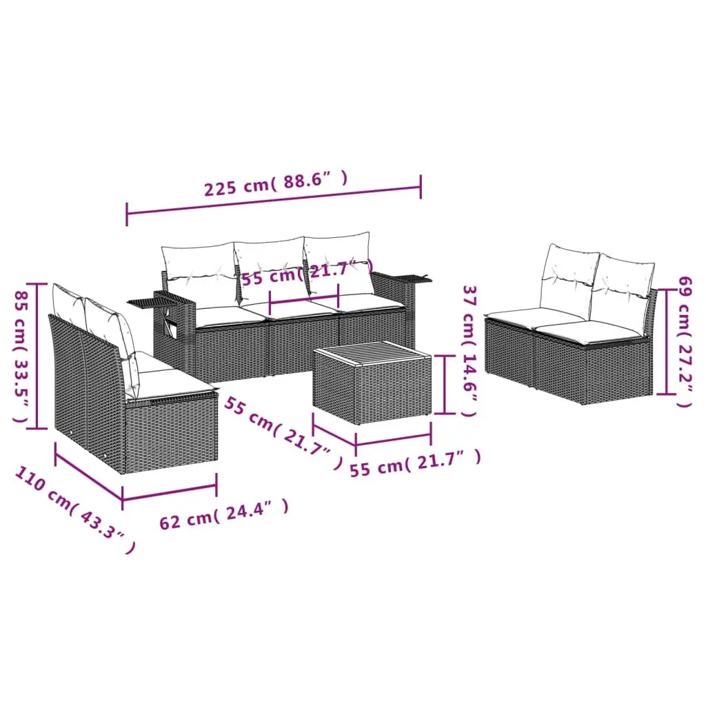 Grey 8 Piece Outdoor Sectional Sofa Set