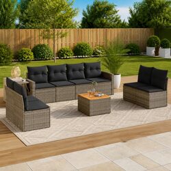 9 Piece Modular Outdoor Sofa Set in Grey Rattan