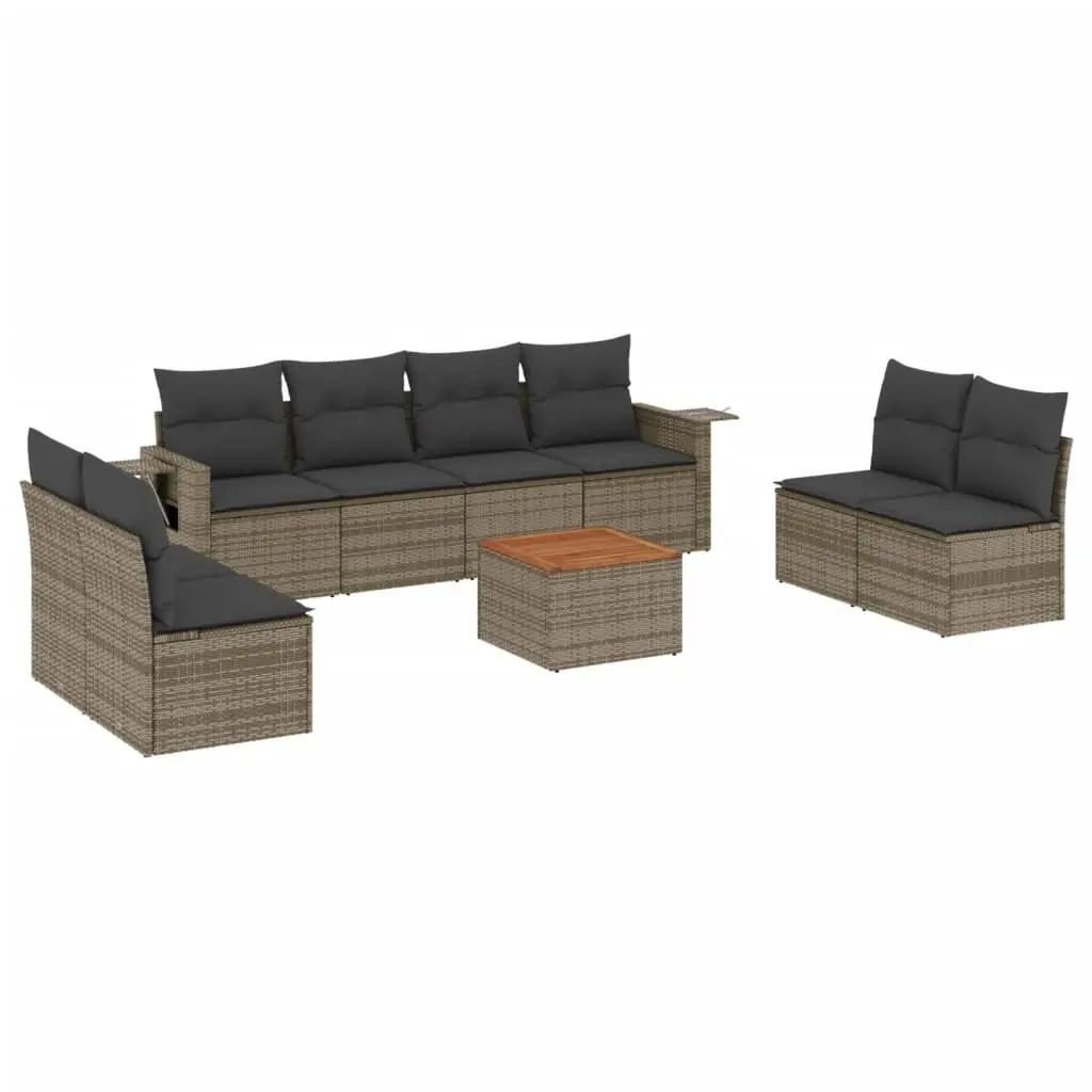 Outdoor Sectional Sofa Set Grey 9 Piece Poly Rattan Garden Furniture