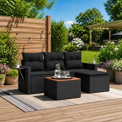 Outdoor Sectional Sofa Set 5 Piece Black Poly Rattan Garden Furniture Patio