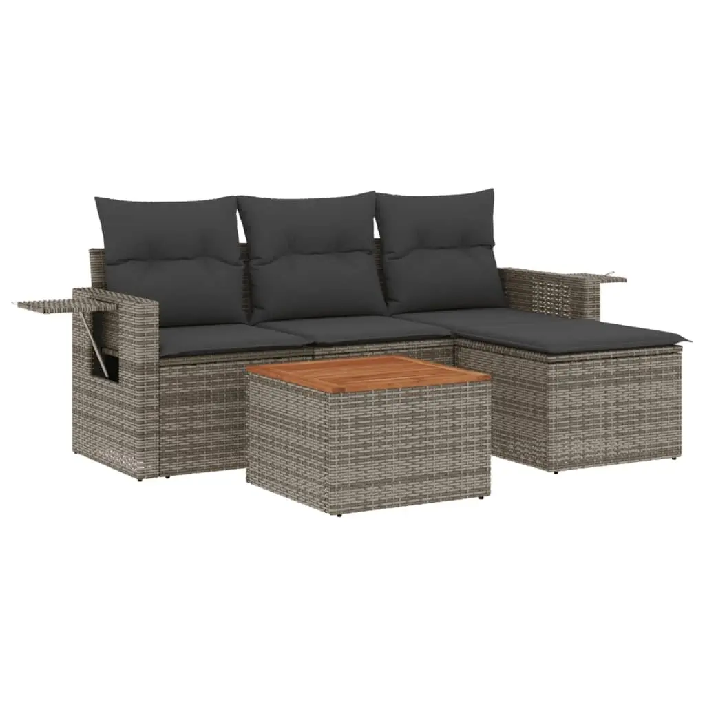 Outdoor Sectional Sofa Set 5 Piece Garden Furniture Grey Poly Rattan with