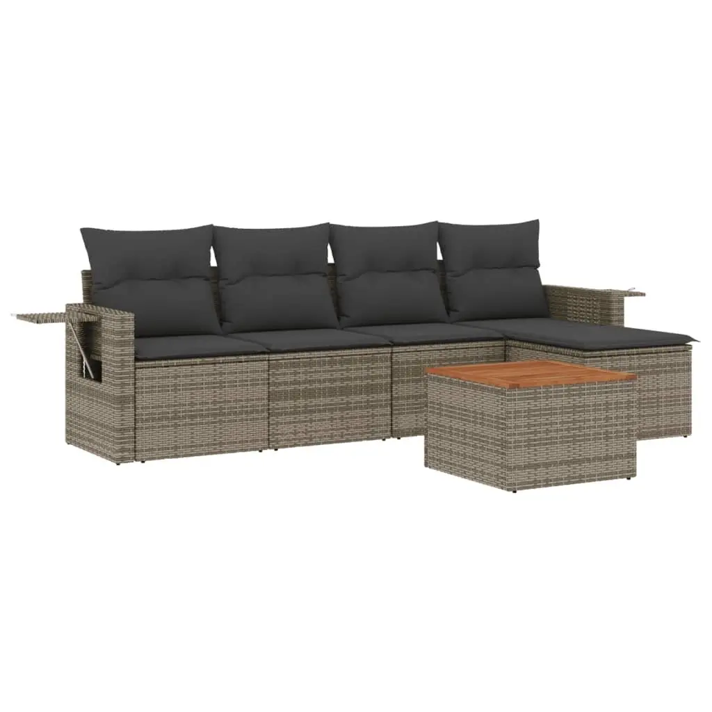 6 Piece Garden Sofa Set Grey Poly Rattan Outdoor Sectional Furniture Patio