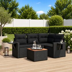 5-Piece Outdoor Modular Sofa Set in Black Poly Rattan