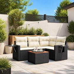 Durable Black PE Rattan Garden Sofa Set - 5 Pieces
