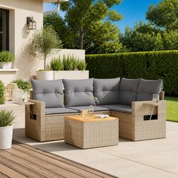 5-Piece Garden Sofa Set with Beige Cushions and Table