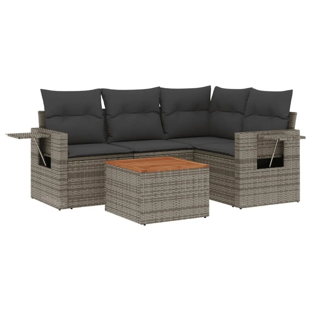 Outdoor Sectional Sofa Set 5 Piece Garden Furniture Grey Poly Rattan with