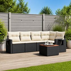 Outdoor 6-Piece Sofa Set - Black PE Rattan & Acacia Wood