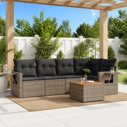 6 Piece Garden Sofa Set with Acacia Wood Table Top - Grey