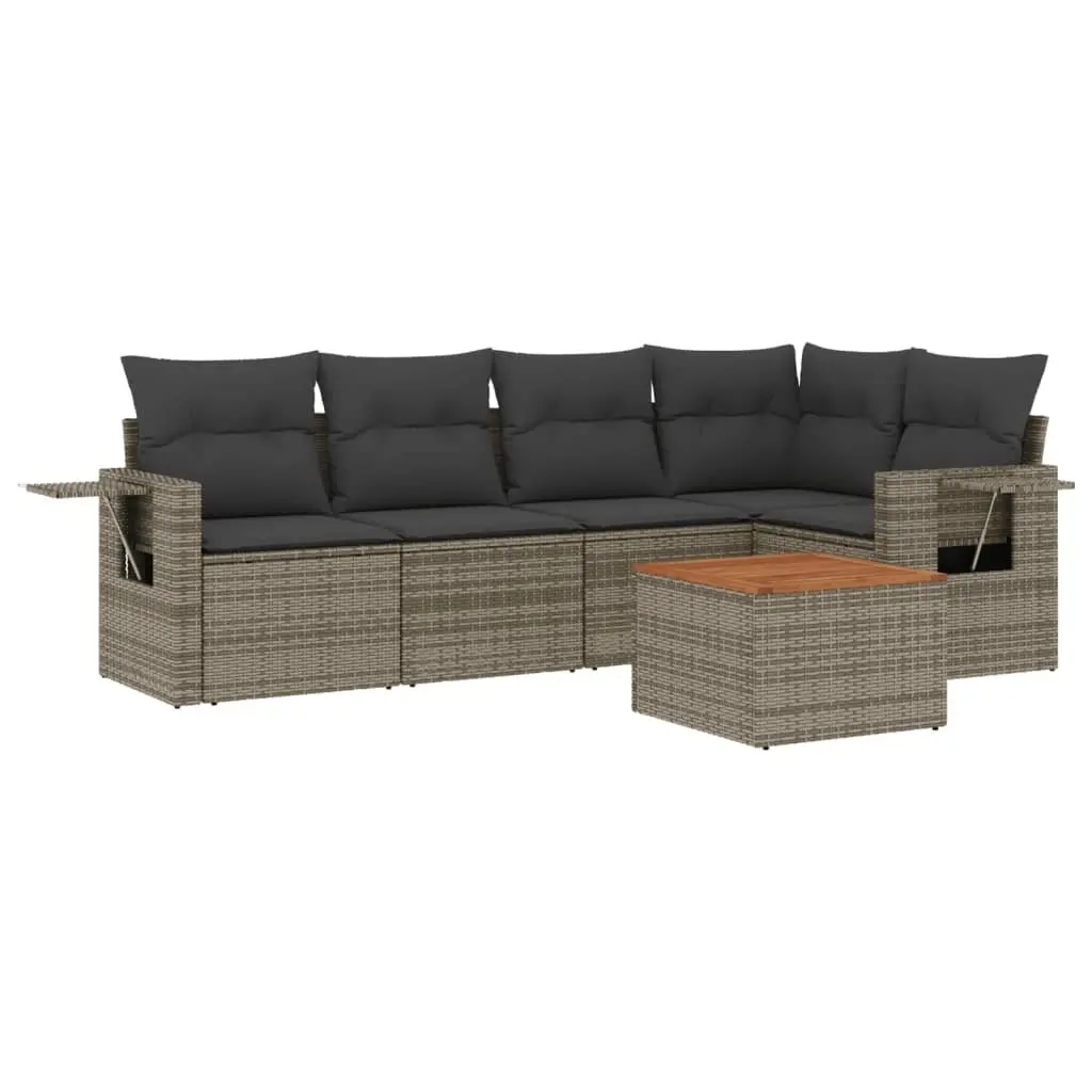 Outdoor Sectional Sofa Set 6 Piece Grey Poly Rattan Patio Garden Furniture