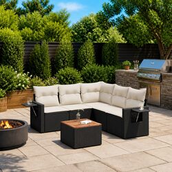Outdoor Sectional Sofa Set 6 Piece Garden Furniture Black Poly Rattan with