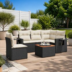 6-Piece Black Outdoor Sofa Set with Modular Design