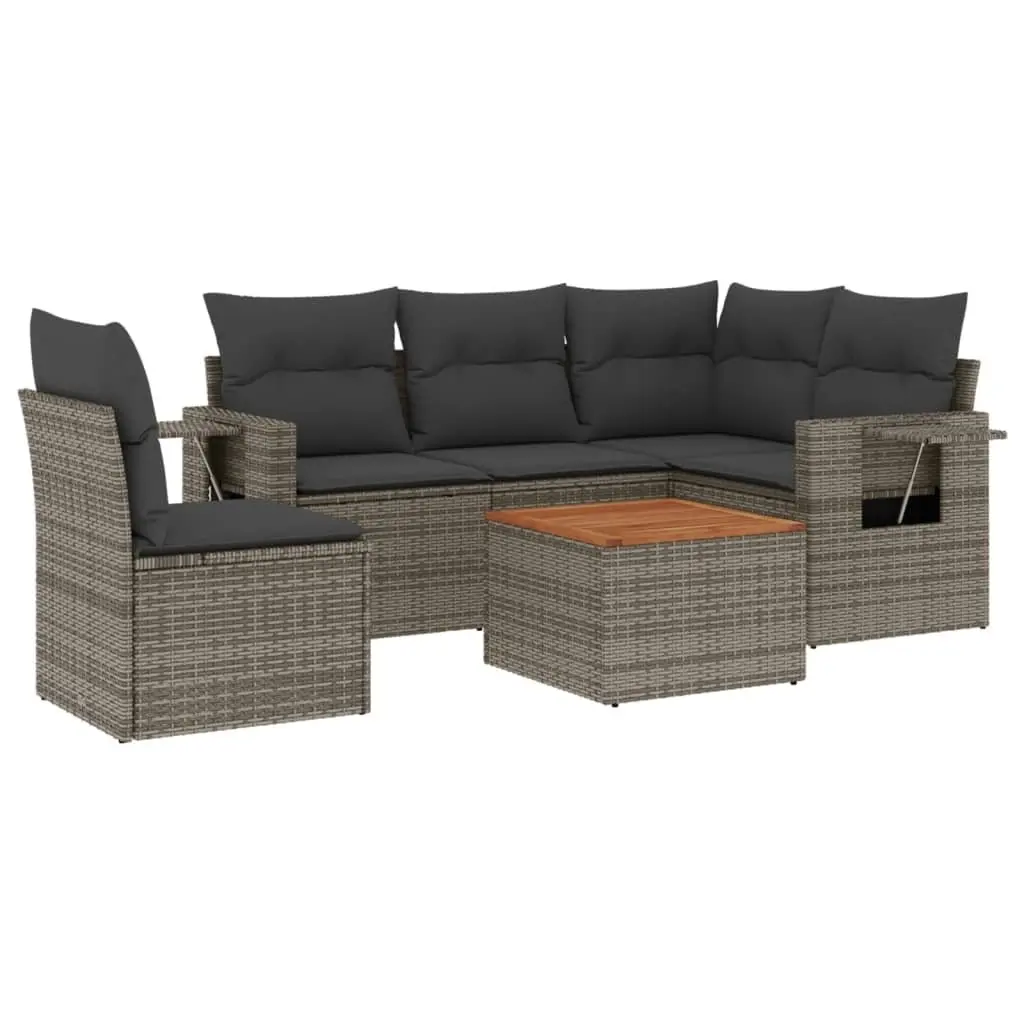 Outdoor Sectional Sofa Set 6 Piece Patio Garden Furniture Grey Poly Rattan