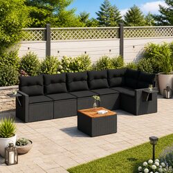 7 Piece Black Outdoor Sectional Sofa Set with Cushions