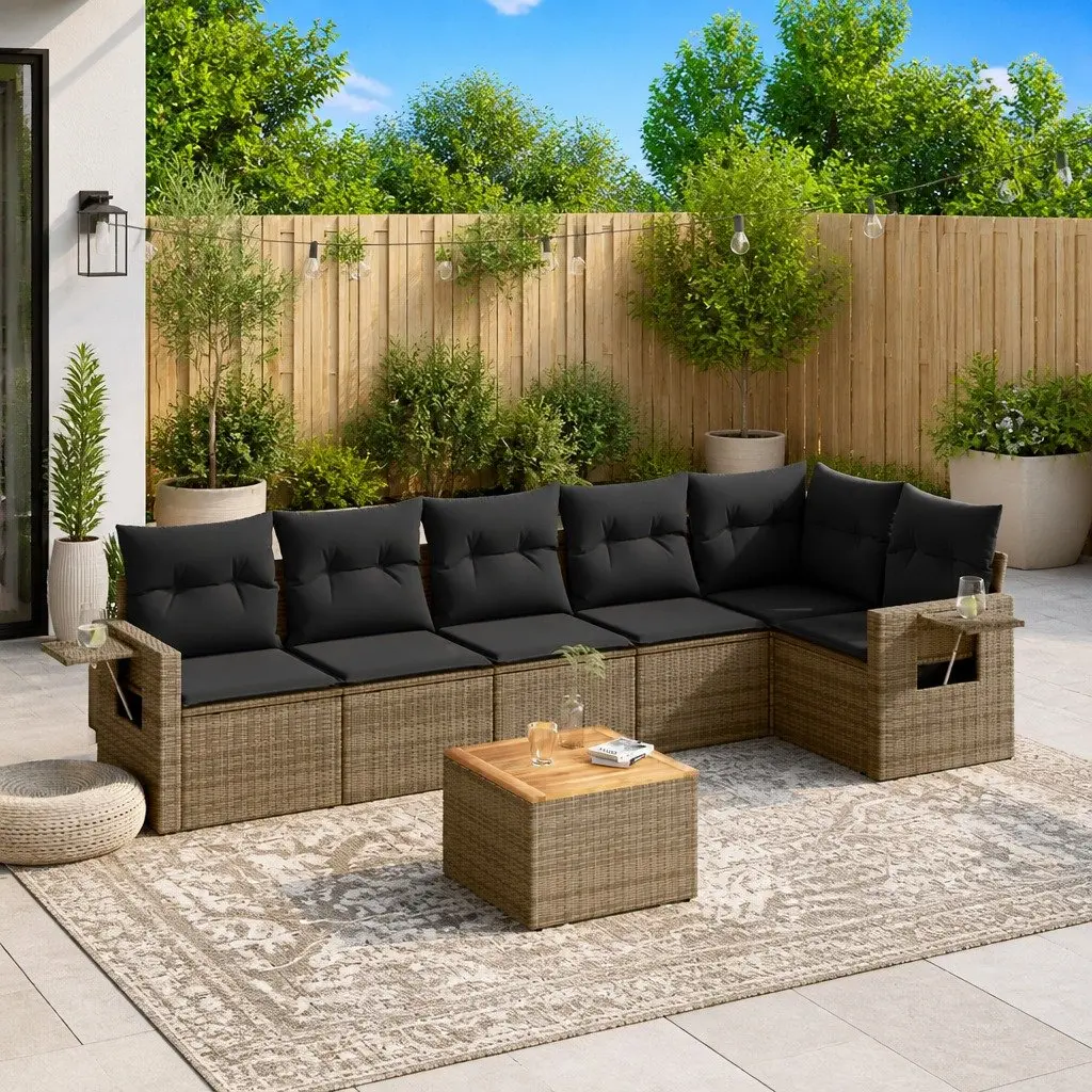 Outdoor Sectional Sofa Set for Patio Garden 7 Piece Grey Poly Rattan
