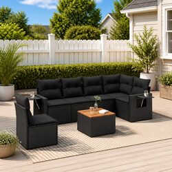 7-Piece Outdoor Sofa Set in Black PE Rattan
