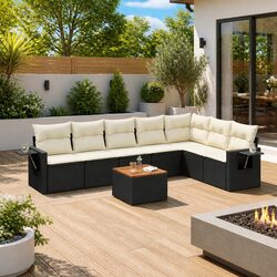 Outdoor Sectional Sofa Set 8 Piece Garden Furniture Black Poly Rattan Modular