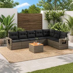 8 Piece Outdoor Garden Sofa Set - Grey Poly Rattan