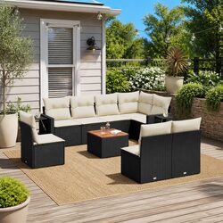 Factual 9 Piece Outdoor Sectional Sofa Set in Black