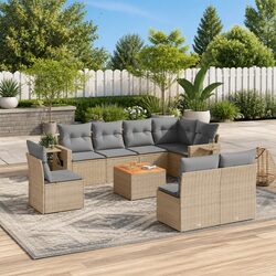9 Piece Outdoor Sectional Sofa Set Specifications - Beige
