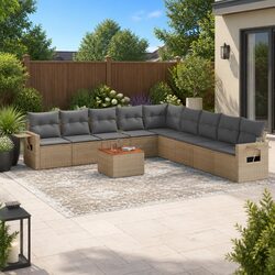 Specifications for Beige Poly Rattan 10-Piece Outdoor Sofa Set
