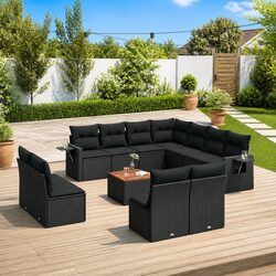 12-Piece Black Outdoor Sectional Sofa Set - Specs Inside